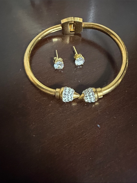 Jewelry - Gold-Tone Crystal Accent Bracelet and Stud Earrings Set